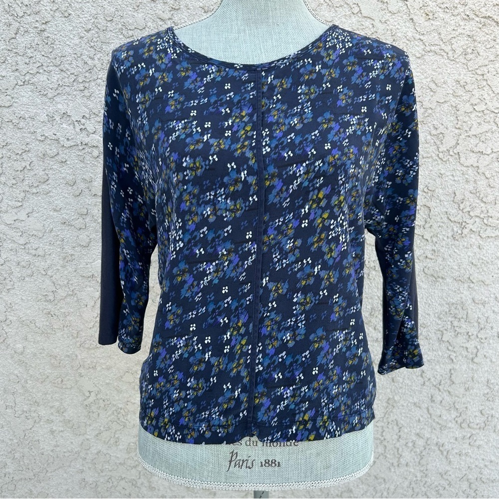 Jigsaw Navy Blue‎ Printed Silk Blouse Top - Medium